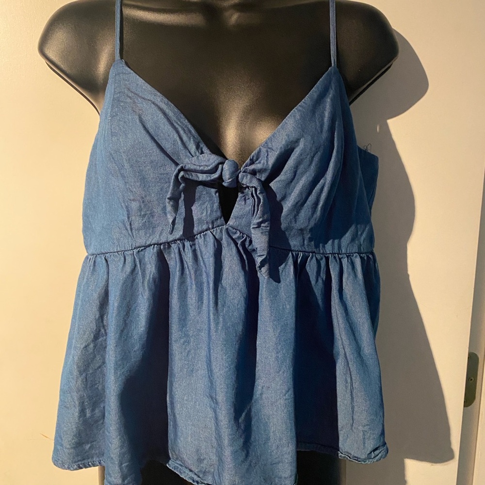 Blue Tie Front Peplum Camisole